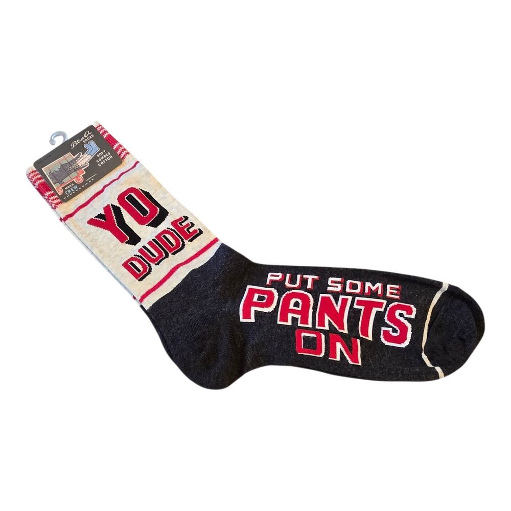 Blue Q Yo Dude Put Some Pants On Mens Crew Socks Multicolor Size 7-12